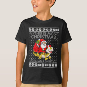 Det här är min jul Pajamas Santa Riding Lizard U T Shirt