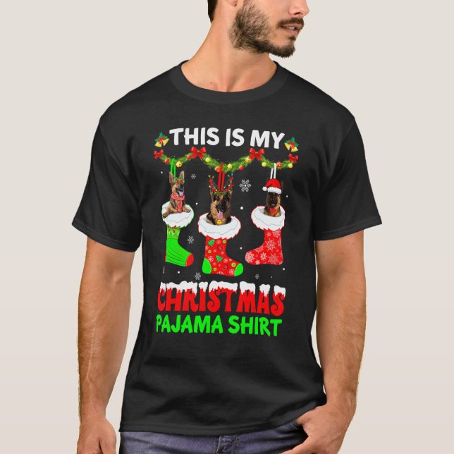 Det här är min julpyjamas German Shepherd Hund T Shirt (Framsida)