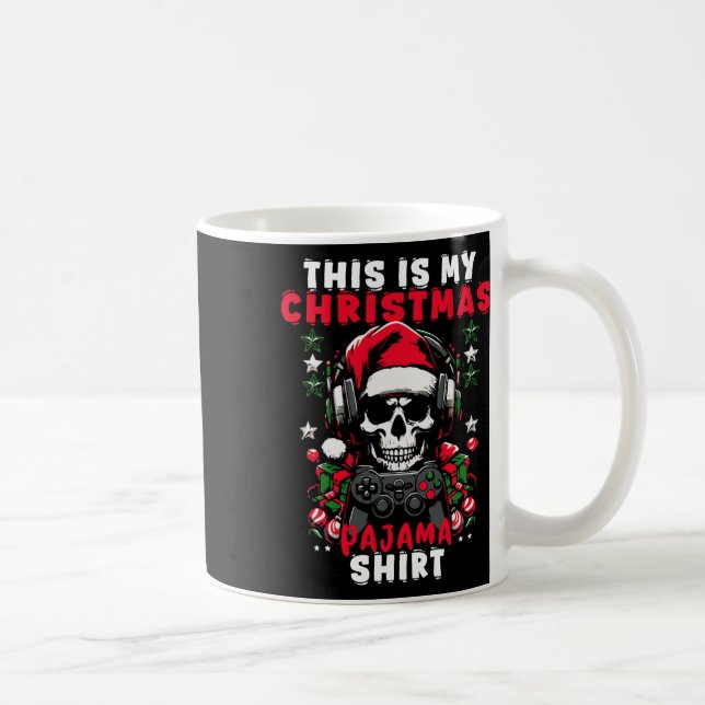 Det här är min julpyjamas videogame skelett S Kaffemugg (Höger)
