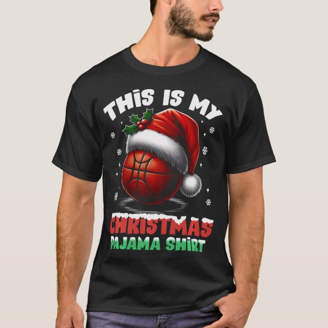 Det här är min julshirt Basketball Santa Hat T Shirt (Framsida)
