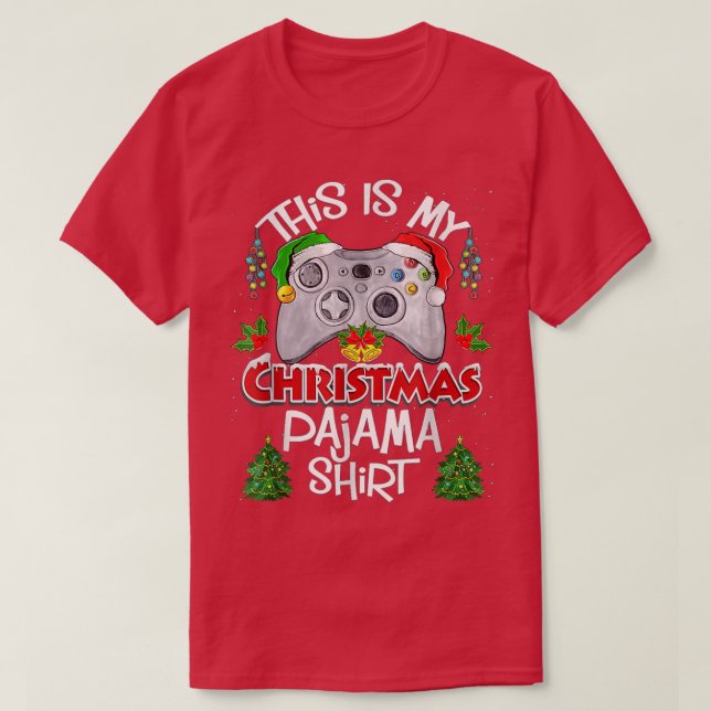 Det här är min julvideo Pajama Santa Hat Gamer  T Shirt (Design framsida)