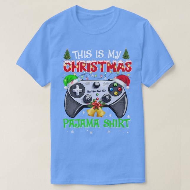 Det här är min julvideo Pajama Santa Hat Gamer  T Shirt (Design framsida)