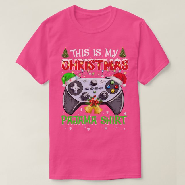 Det här är min julvideo Pajama Santa Hat Gamer  T Shirt (Design framsida)