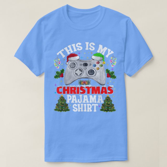 Det här är min julvideo Pajama Santa Hat Gamer  T Shirt (Design framsida)
