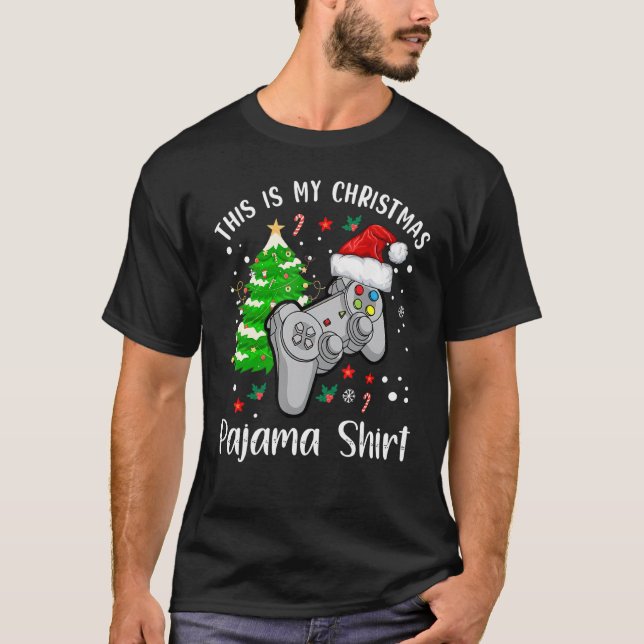 Det här är min julvideo Pajama Santa Hat Gamer T Shirt (Framsida)