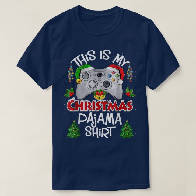 Det här är min julvideo Pajama Santa Hat Gamer T Shirt (Design framsida)