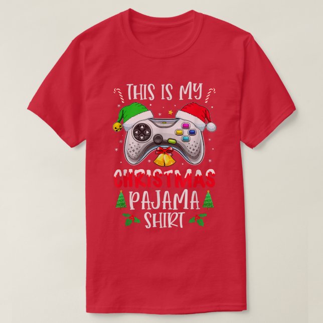 Det här är min julvideo Pajama Santa Hat Gamer  T Shirt (Design framsida)