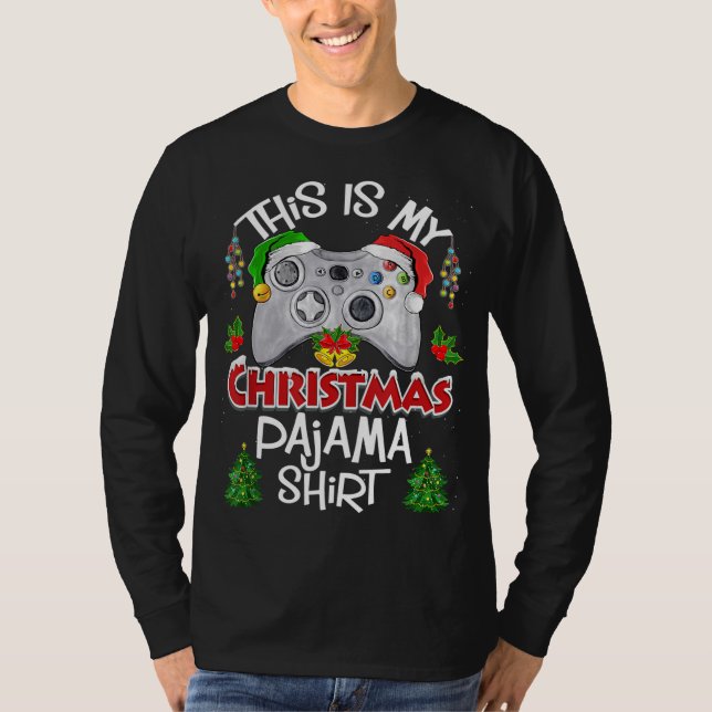 Det här är min julvideo Pajama Santa Hat Gamer T Shirt (Framsida)