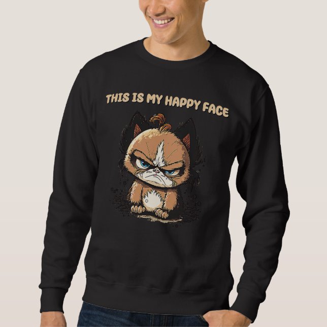 Det här är min Lycklig Ansikte Cat Grumpy Tired Lång Ärmad Tröja (Framsida)