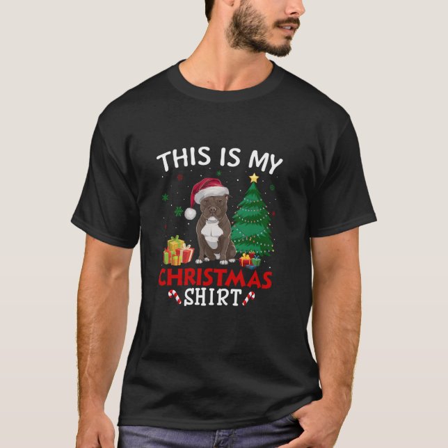 Det här är min Pitbull Hund Santa Hat jul Pajama T Shirt (Framsida)