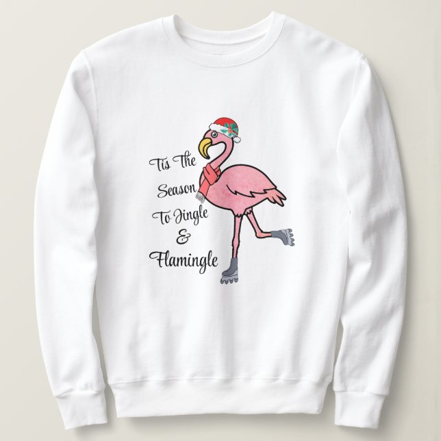 Det här är säsong, Cute Skating Flamingo med anded T Shirt (Design framsida)
