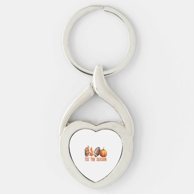 Det här är säsong-Thanksgivingen Pumpkin Twisted Heart Silverfärgad Nyckelring (Framsidan)