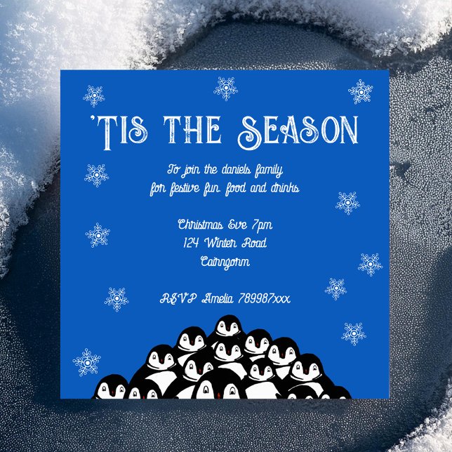 "Det här är säsongens inbjudan till Penguin-julpar (It's penguin party time! 🎄🐧)