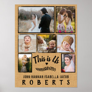 Det här är USA Burlap Farmhouse 7 Family Photo Col Poster