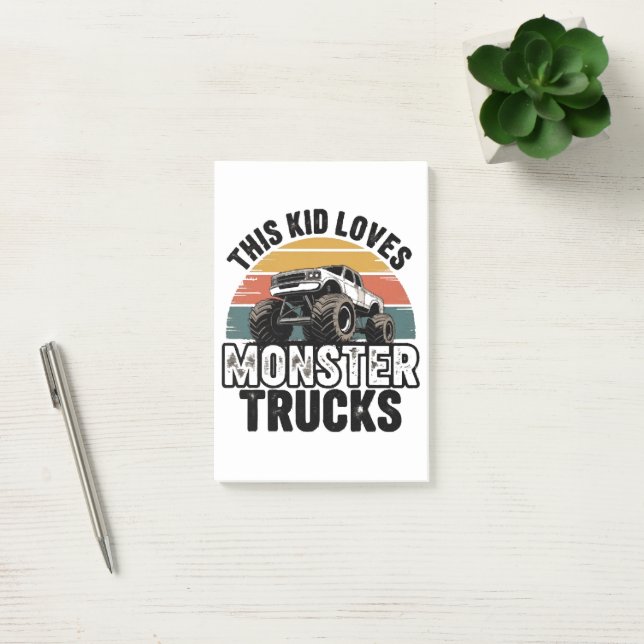 Det här barnet älskar monstertruckar post-it block (Kontor)