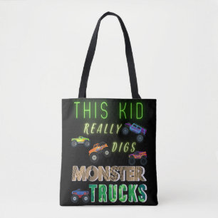 Det här barnet älskar monstertruckar tygkasse