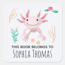 "Det här Bok-Tillhörets Rosa Axolotl Kids bokskylt