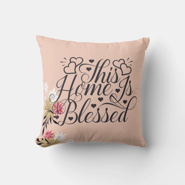 Det här hemmet är välsignat | BLOMMIGT Kudde (Framsida)