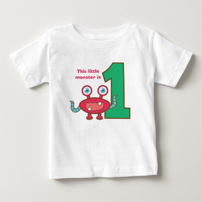 Det här lilla monstret är ett, födelsedag nummer e t shirt (Framsida)
