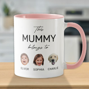 Det här Mamma Mummy-Tillhöret till, Kids Ansikte 3 Mugg