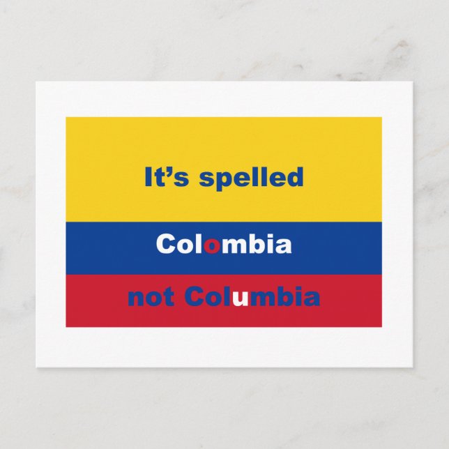 Det har stavat Colombia inte Columbia Vykort (Framsida)
