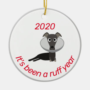 Det har varit ett tufft år Hund Roligt 2020 Julgransprydnad Keramik