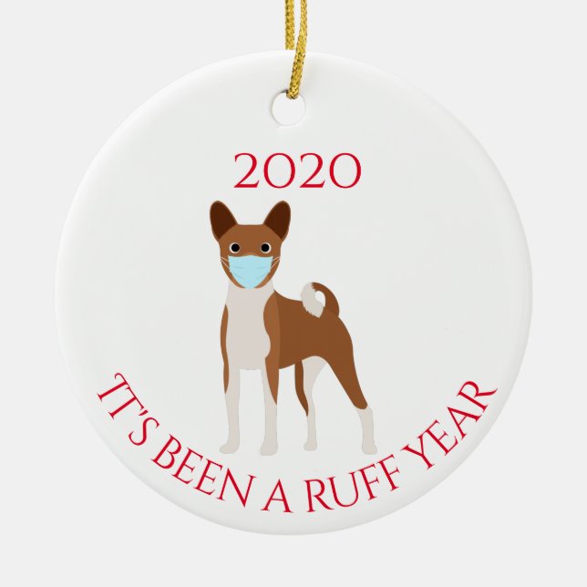Det har varit Ruff Year Hund Basenji Hound 2020 Julgransprydnad Keramik (Framsidan)
