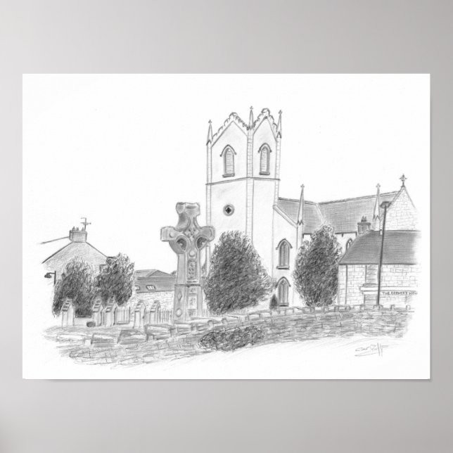 Det höga korset och Donaghmore-kyrkan i County Tyr Poster (Framsidan)