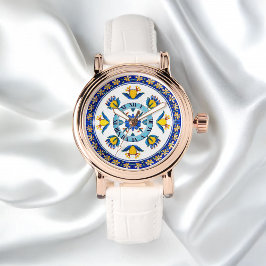 Det italienska Blommönstret Deruta Decorative Circ Armbandsur