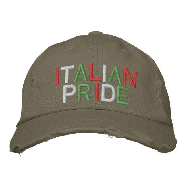Det italienska Pridet Olive Distress Baseball Cap Broderad Keps (Framsida)