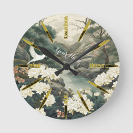 Det japanska temat Serene Tranquilitet Rund Klocka