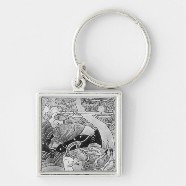 Det jättelika Oakträd klipps besegrar Fyrkantig Silverfärgad Nyckelring (Framsidan)