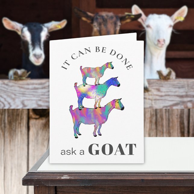Det kan göras Fråga en get Motivationscitat Kort (It can be done ask a goat quote cute goats colorful animal art greetings card of encouragement )