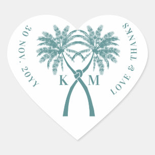 Det kända Handflatan Träd Tropical Destination Wed Hjärtformat Klistermärke