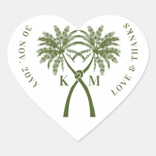 Det kända Handflatan Träd Tropical Destination Wed Hjärtformat Klistermärke