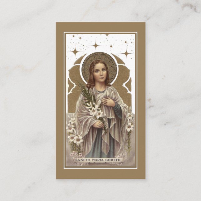 Det katolska Prayer-kortet St Maria Goretti Heliga Placeringskort (Framsida)