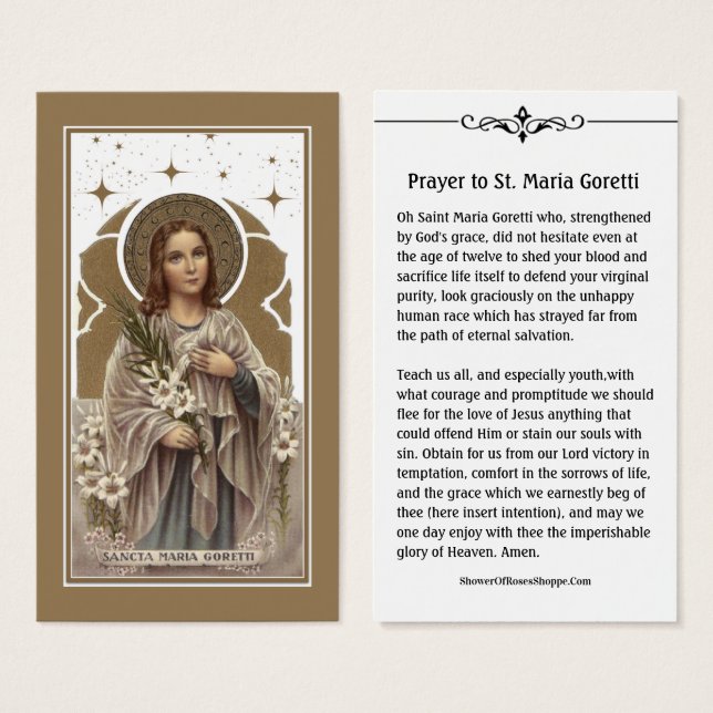 Det katolska Prayer-kortet St Maria Goretti Heliga Visitkort (Framsida & baksida)