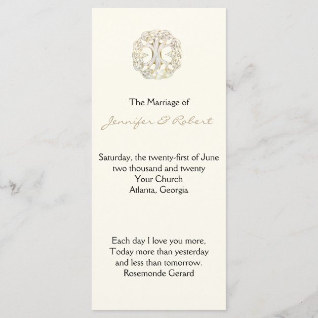 Det keltiska Livets träd Guld-Bröllopsprogrammet Program (Framsida)