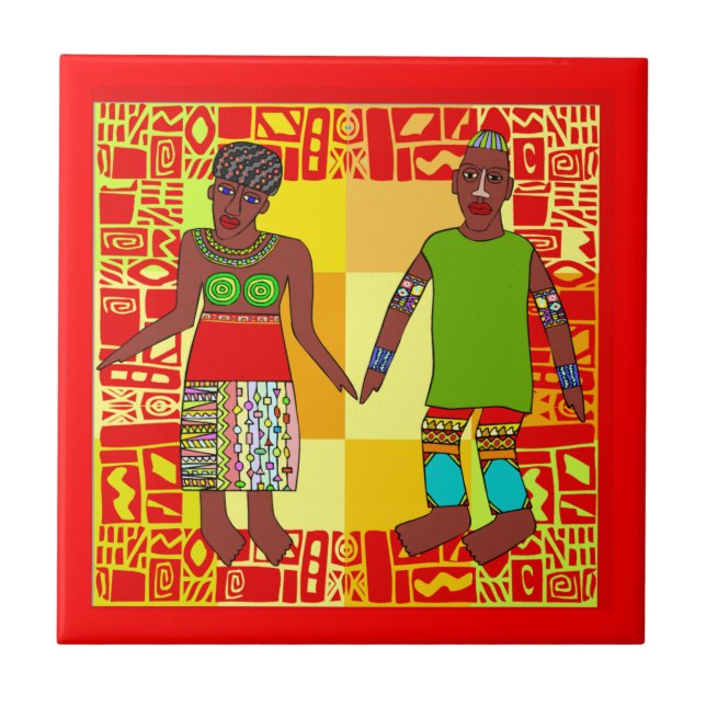 Det keramiska afrikanska motiv belägger med tegel kakelplatta (Framsidan)