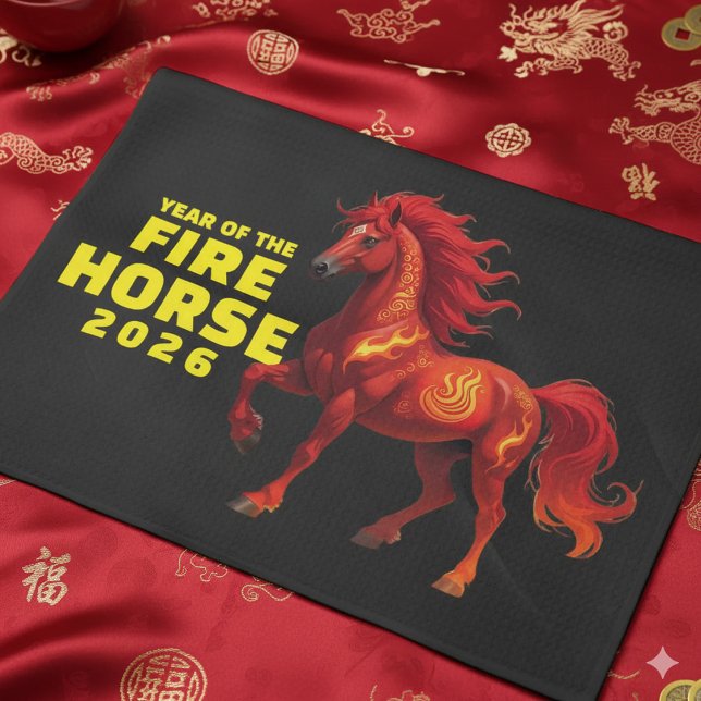 Det kinesiska eldupphöråret 2026 kökshandduk (Festive Year of the Fire Horse 2026D Kitchen Towel Cover Photo)