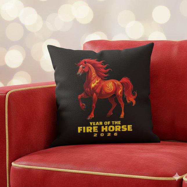 Det kinesiska eldupphöråret 2026 kudde (Festive Year of the Fire Horse 2026 Throw Pillow Cover Photo)