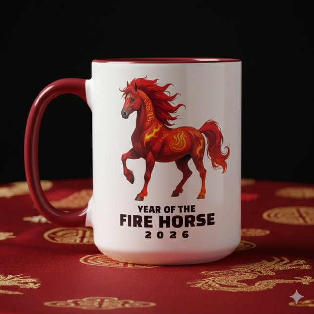 Det kinesiska eldupphöråret 2026 mugg (Festive Year of the Fire Horse 2026 Two-Tone Combo Mug Cover Photo)
