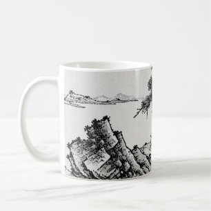Det kinesiska landskapet Pen och bläck med gräs tr Kaffemugg