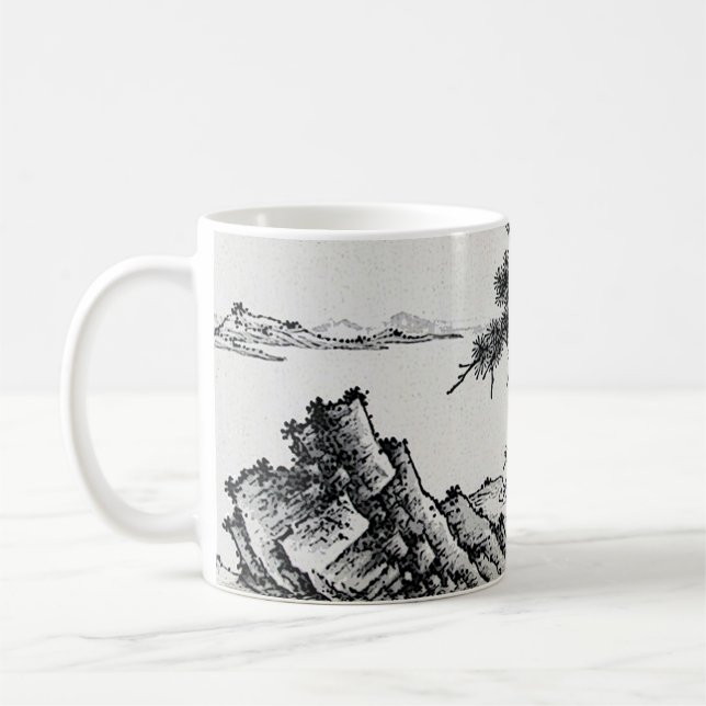 Det kinesiska landskapet Pen och bläck med gräs tr Kaffemugg (Vänster)