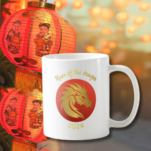 Det kinesiska nyåret för Dragon Red and Guld Gift Kaffemugg