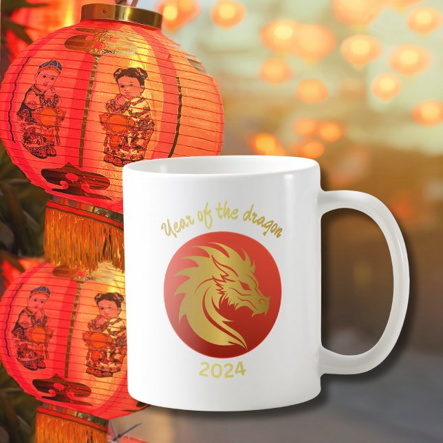 Det kinesiska nyåret för Dragon Red and Guld Gift Kaffemugg (Skapare uppladdad)