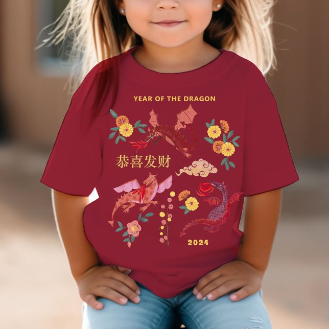Det kinesiska nyåret för dragon Röd T Shirt (Chinese Red Lunar New Year Party T-Shirt)
