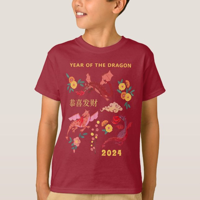 Det kinesiska nyåret för dragon Röd T Shirt (Framsida)