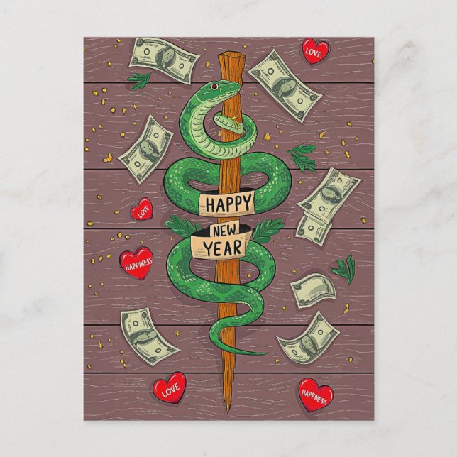 Det kinesiska nyåret för vykort för träsnake 2025 (Framsida)