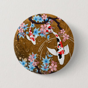 Det Koi damm - trä - den japanska designen knäpp Knapp